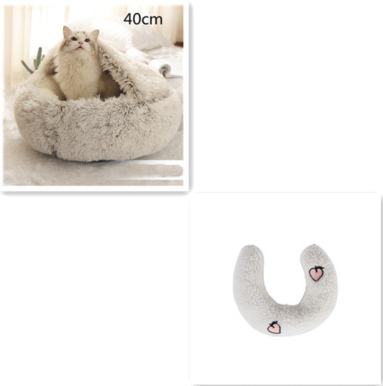 2 In 1 Plush Pet Bed Soft Warm Round House