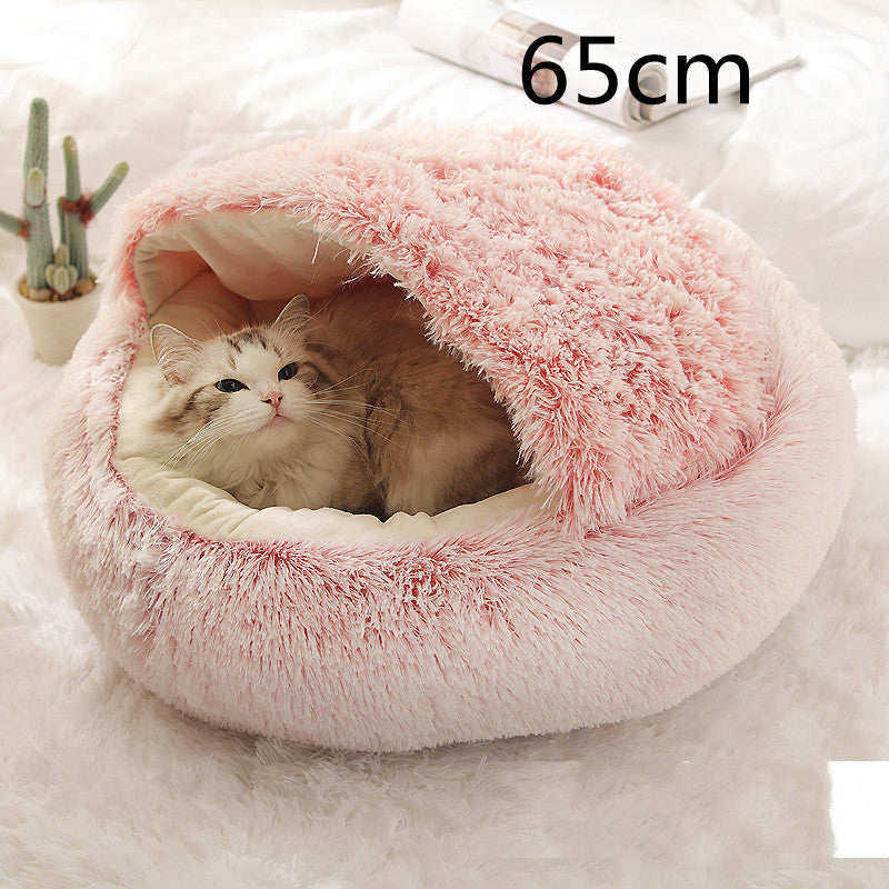 2 In 1 Plush Pet Bed Soft Warm Round House