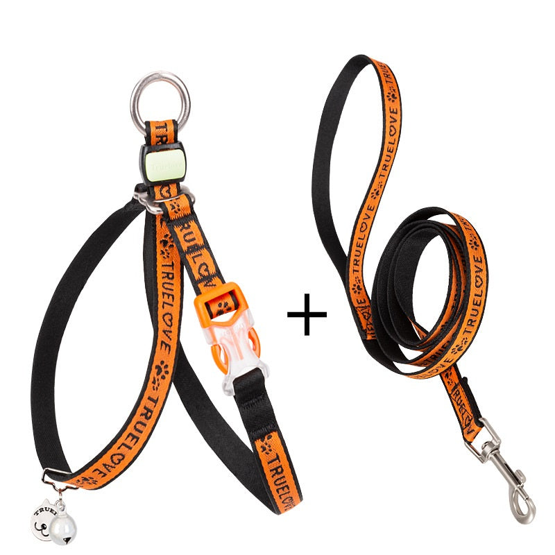 Pet Adjustable Harness Vest With Bell And Leash Set