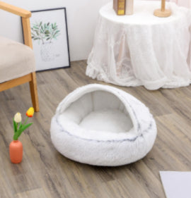 2 In 1 Plush Pet Bed Soft Warm Round House