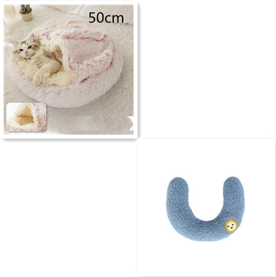 2 In 1 Plush Pet Bed Soft Warm Round House