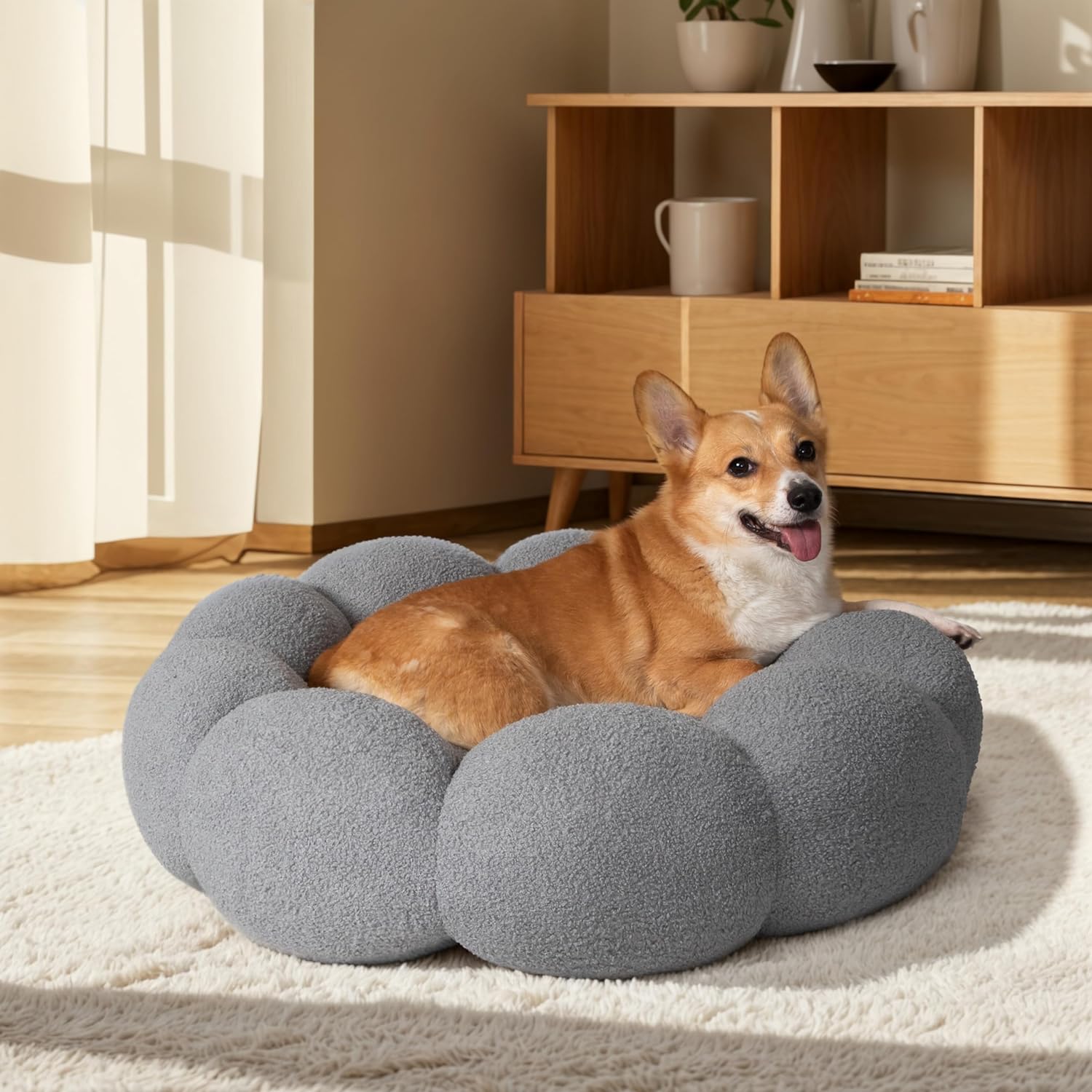 Calming Plush Pet Bed Soft Round Non Slip Washable