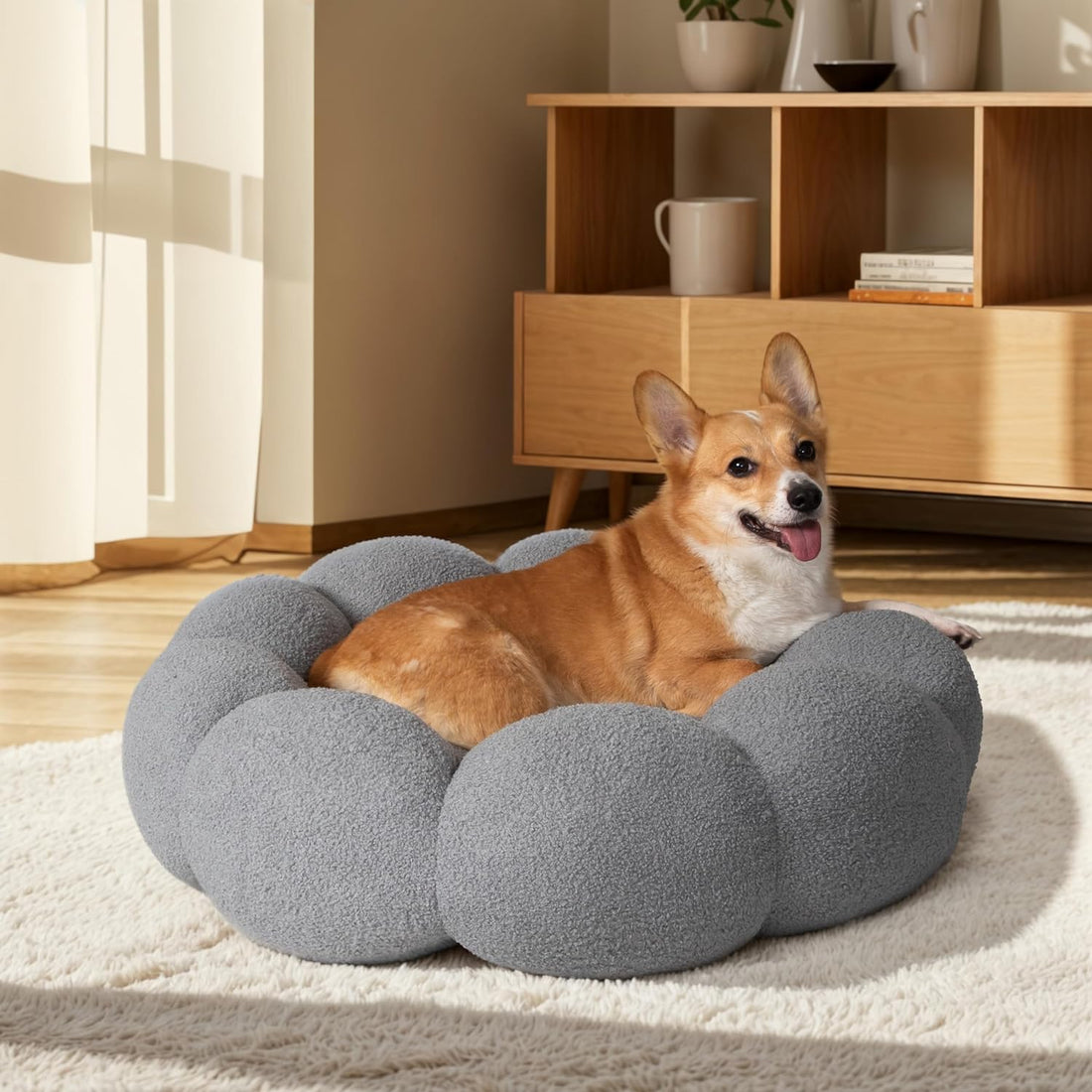Calming Plush Pet Bed Soft Round Non Slip Washable