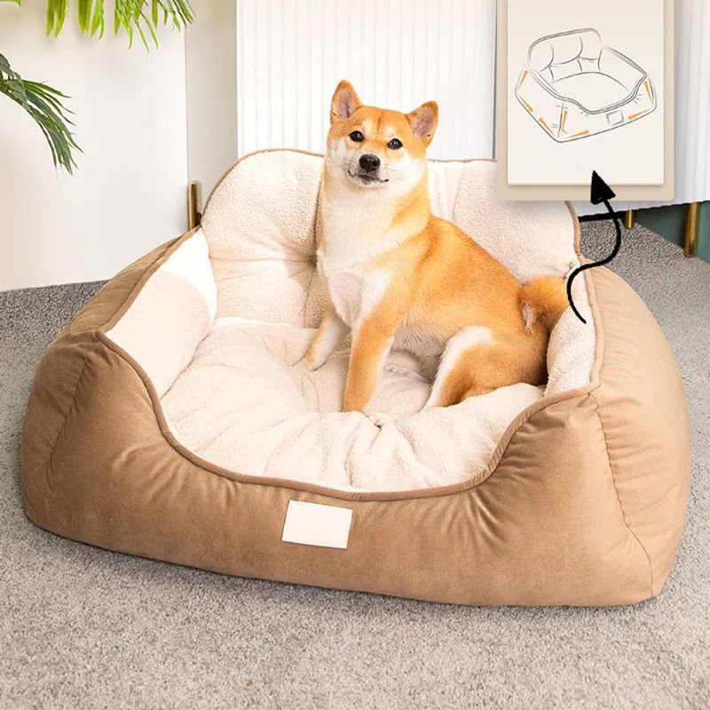 Cozy Plush Pet Bed Warm Washable Fluffy Indoor Sofa
