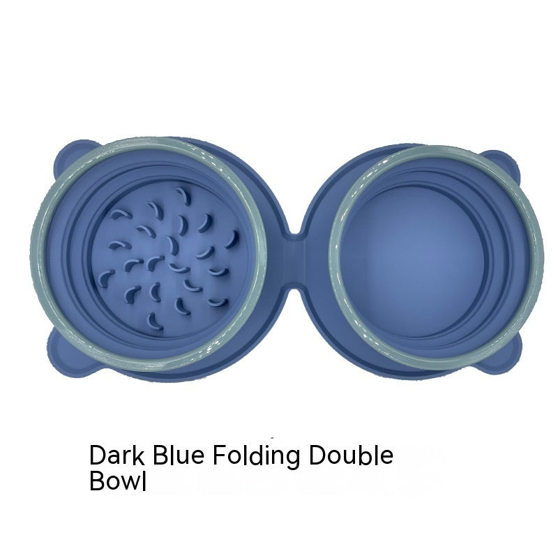 Portable Foldable Silicone Pet Double Feeding Bowl