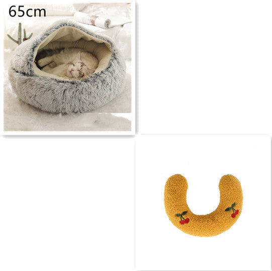 2 In 1 Plush Pet Bed Soft Warm Round House