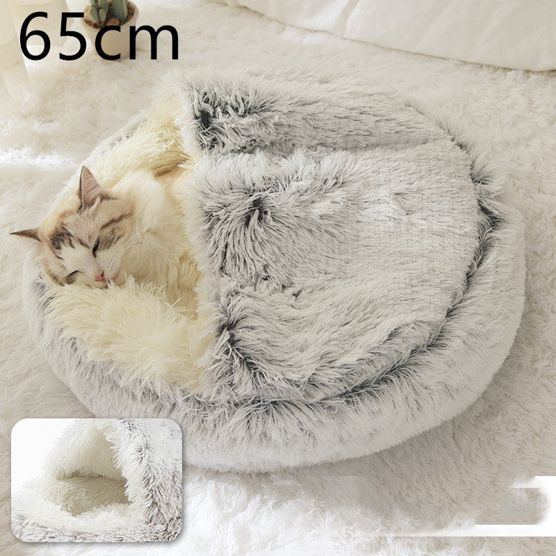 2 In 1 Plush Pet Bed Soft Warm Round House