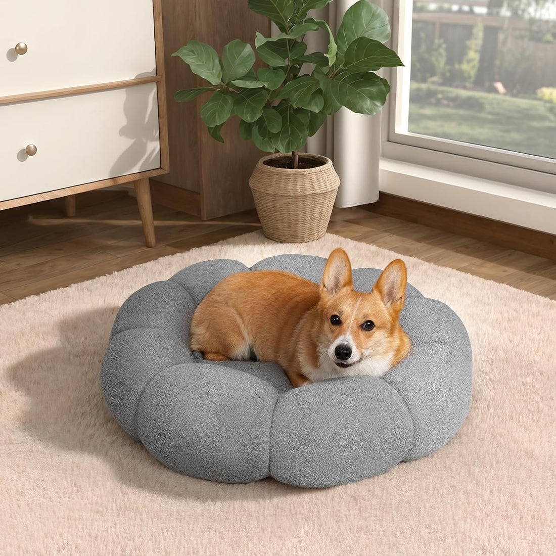 Calming Plush Pet Bed Soft Round Non Slip Washable
