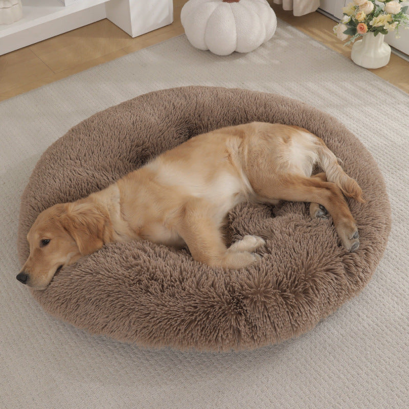 Round Plush Warm Pet Bed Soft Comfortable Sleeping Mat