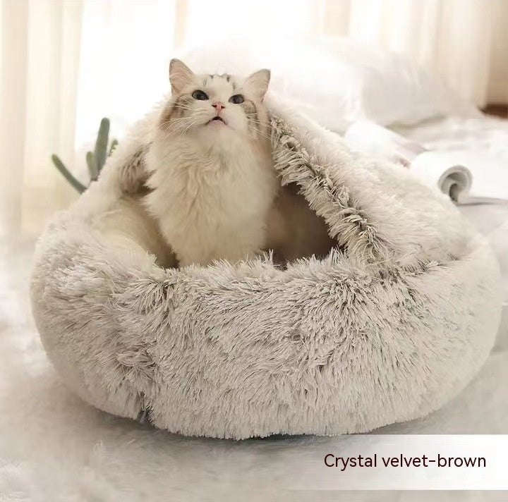 2 In 1 Plush Pet Bed Soft Warm Round House