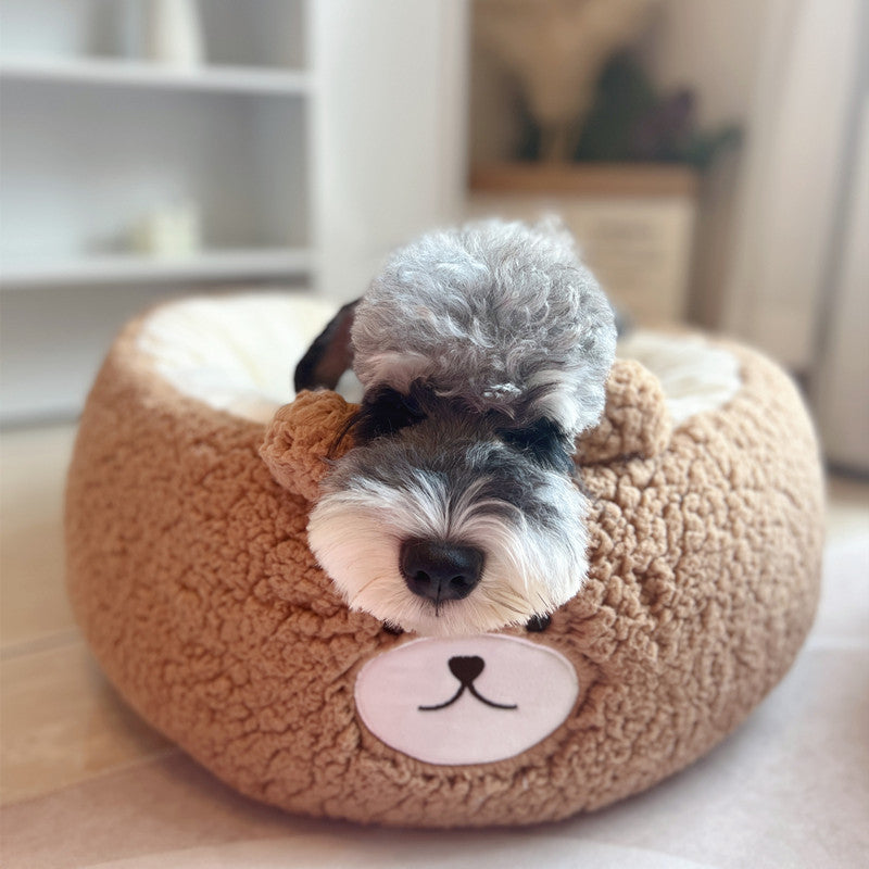 Cartoon Plush Pet Nest Cushion Round Bed All Season
