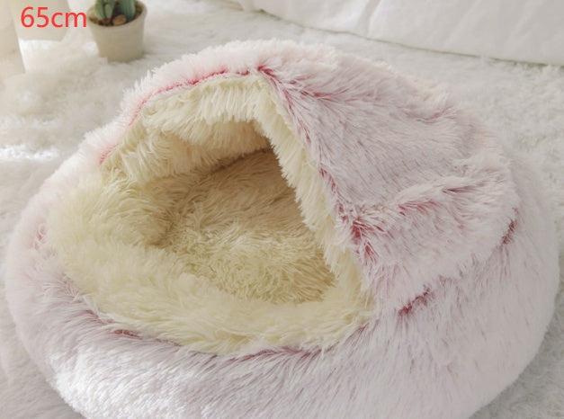2 In 1 Plush Pet Bed Soft Warm Round House