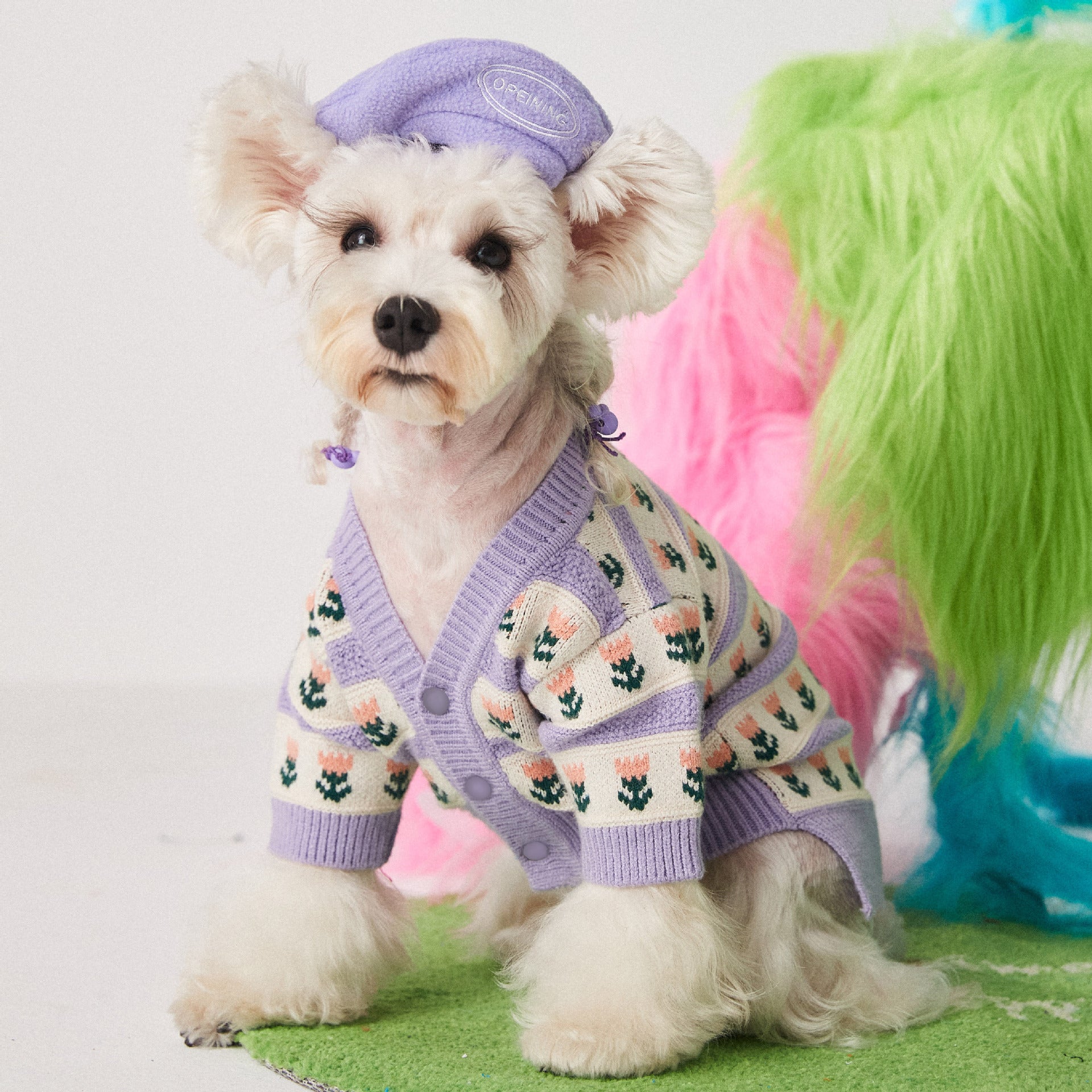 Purple Flower Pet Sweater Cardigan