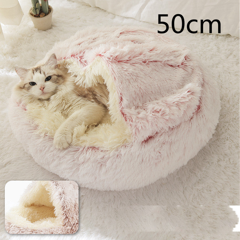 2 In 1 Plush Pet Bed Soft Warm Round House