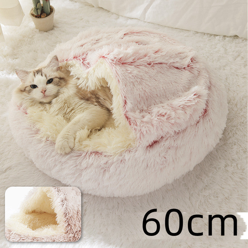 2 In 1 Plush Pet Bed Soft Warm Round House