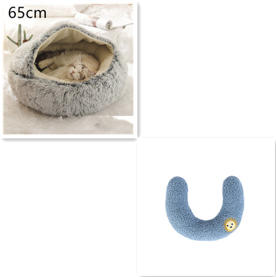 2 In 1 Plush Pet Bed Soft Warm Round House