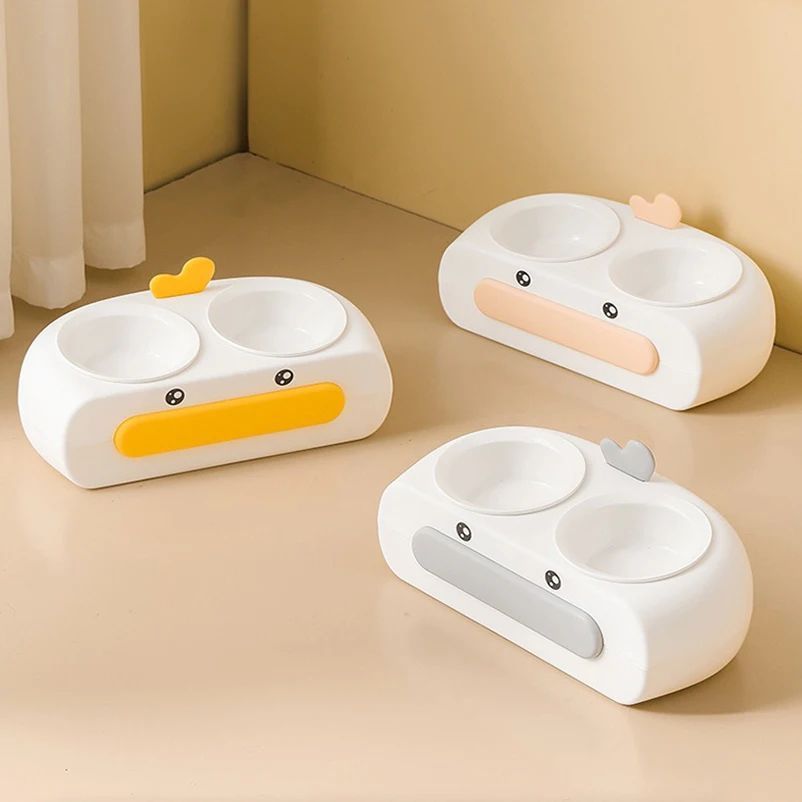 Duck Design Pet Double Feeding Bowl Tray