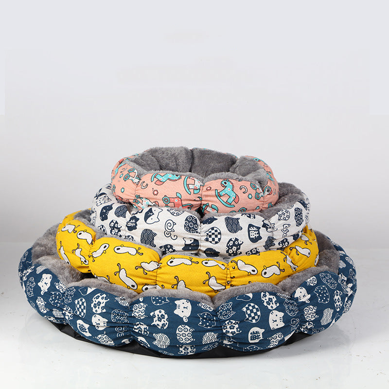 Calming Donut Pet Bed Soft Round Fluffy Indoor Cushion
