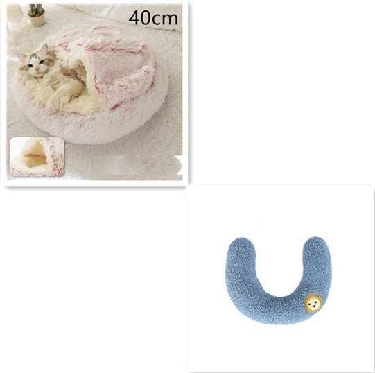 2 In 1 Plush Pet Bed Soft Warm Round House