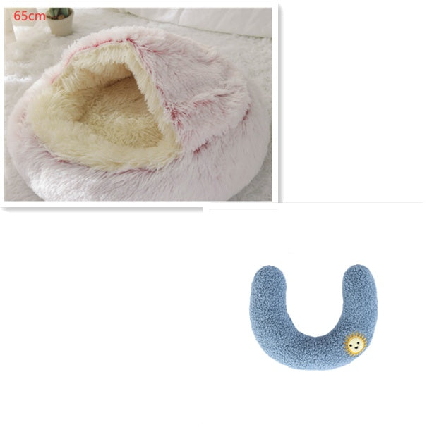 2 In 1 Plush Pet Bed Soft Warm Round House