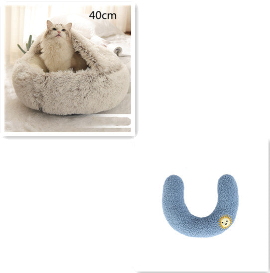 2 In 1 Plush Pet Bed Soft Warm Round House