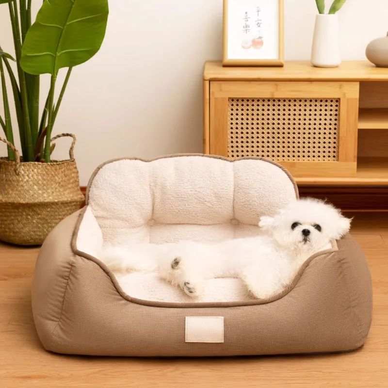 Cozy Plush Pet Bed Warm Washable Fluffy Indoor Sofa