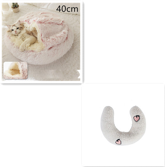2 In 1 Plush Pet Bed Soft Warm Round House