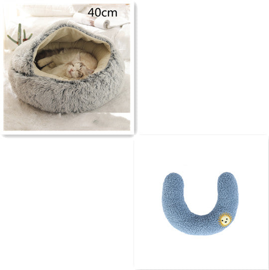 2 In 1 Plush Pet Bed Soft Warm Round House