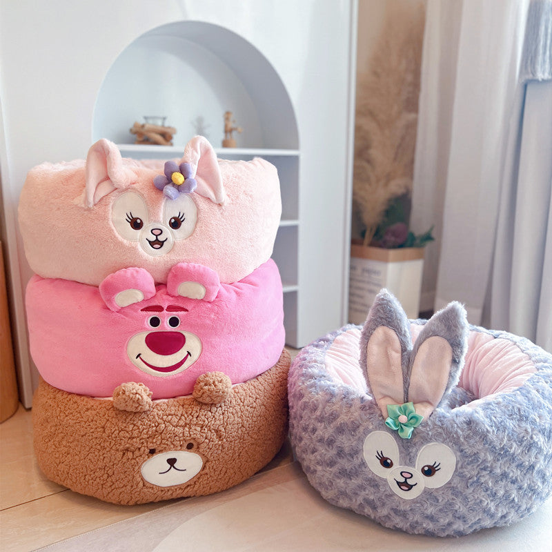 Cartoon Plush Pet Nest Cushion Round Bed All Season