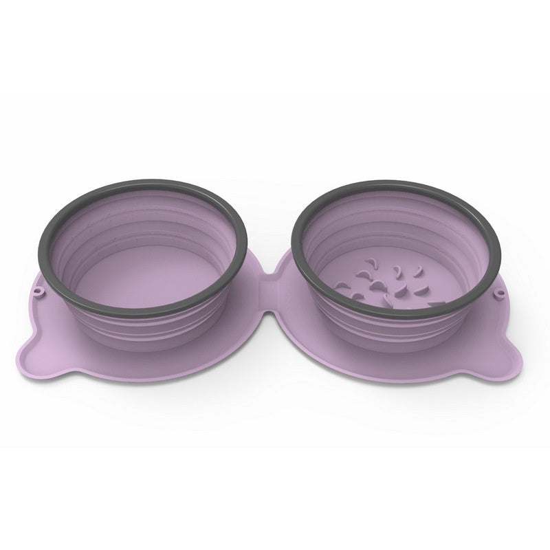 Portable Foldable Silicone Pet Double Feeding Bowl