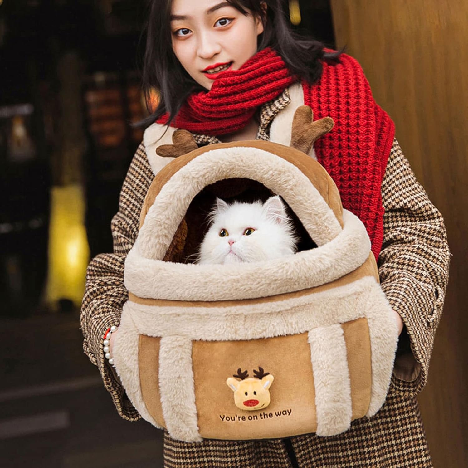 Plush Winter Backpack Pet Carrier With Hand Warmers
