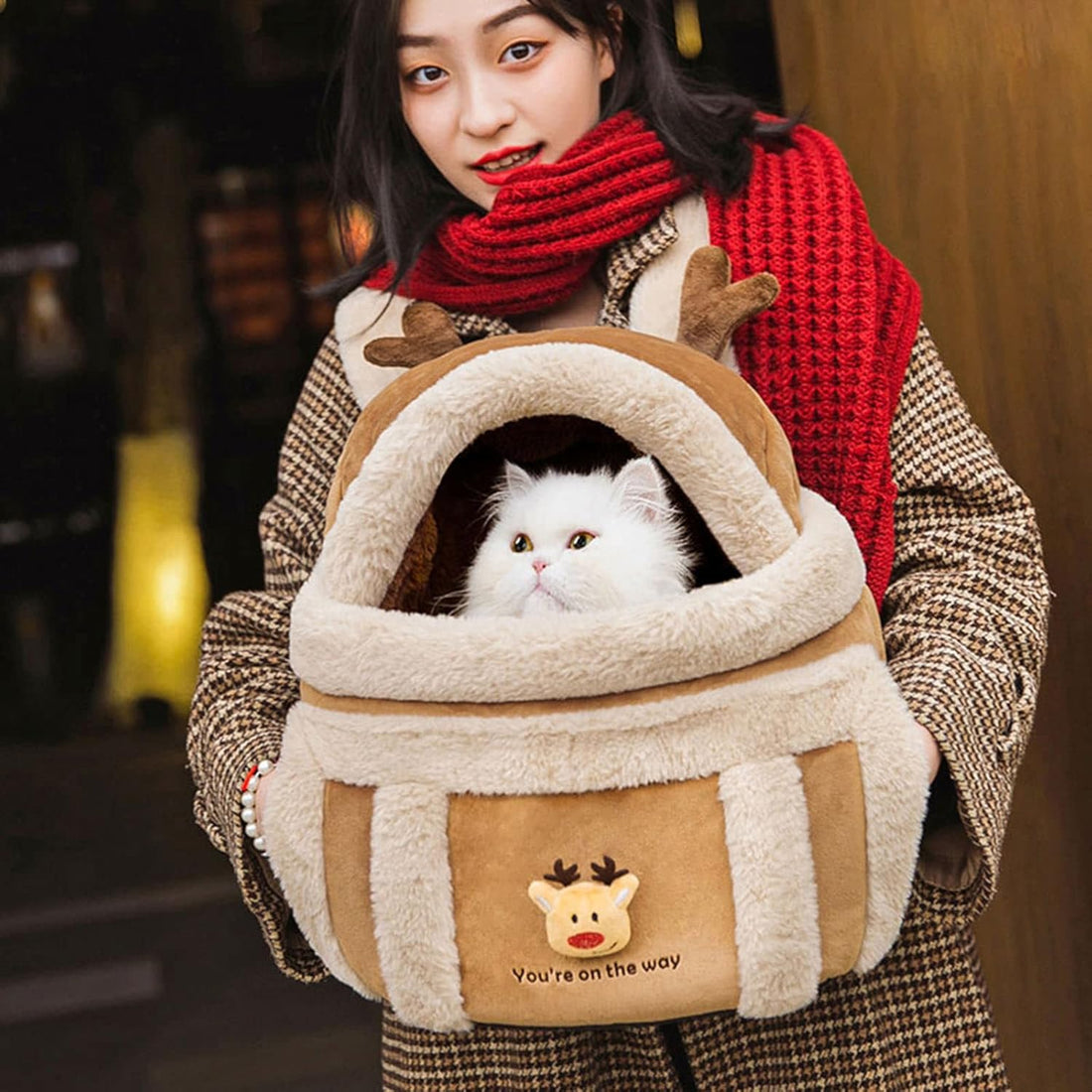 Plush Winter Backpack Pet Carrier With Hand Warmers