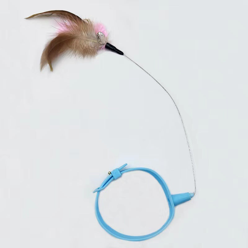 Pet Collar Toy With Adjustable Silicone Feather And Bell Teaser