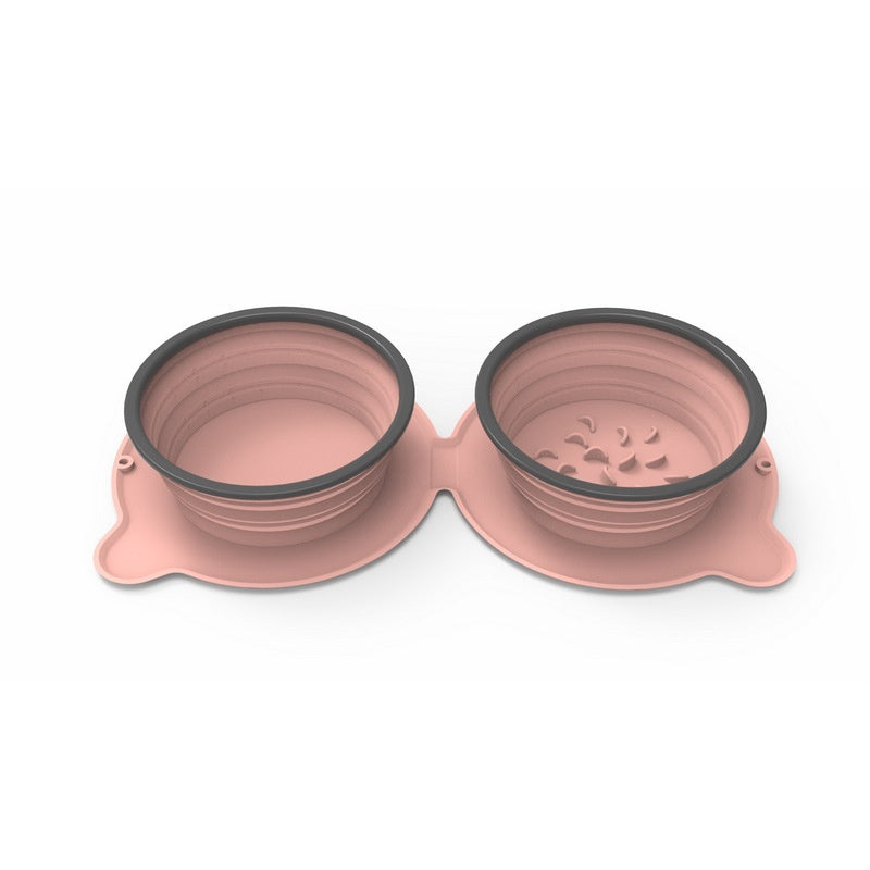 Portable Foldable Silicone Pet Double Feeding Bowl