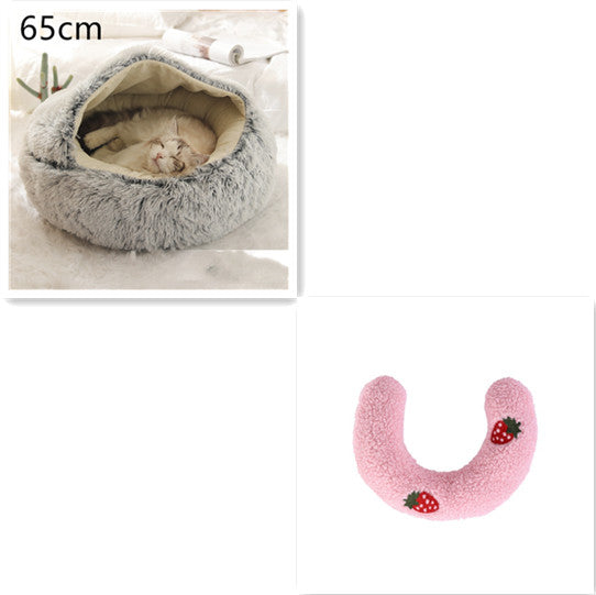 2 In 1 Plush Pet Bed Soft Warm Round House