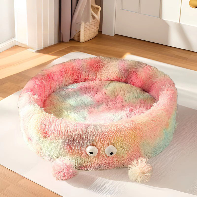 Winter Warm Plush Pet Bed Cute Round Soft Nest