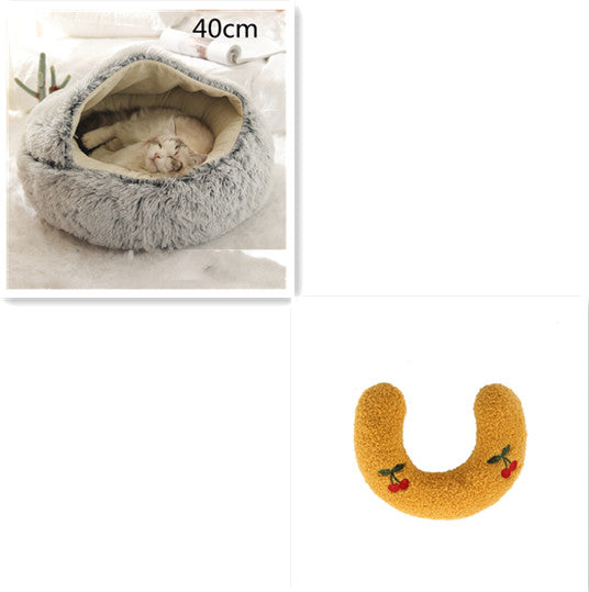 2 In 1 Plush Pet Bed Soft Warm Round House