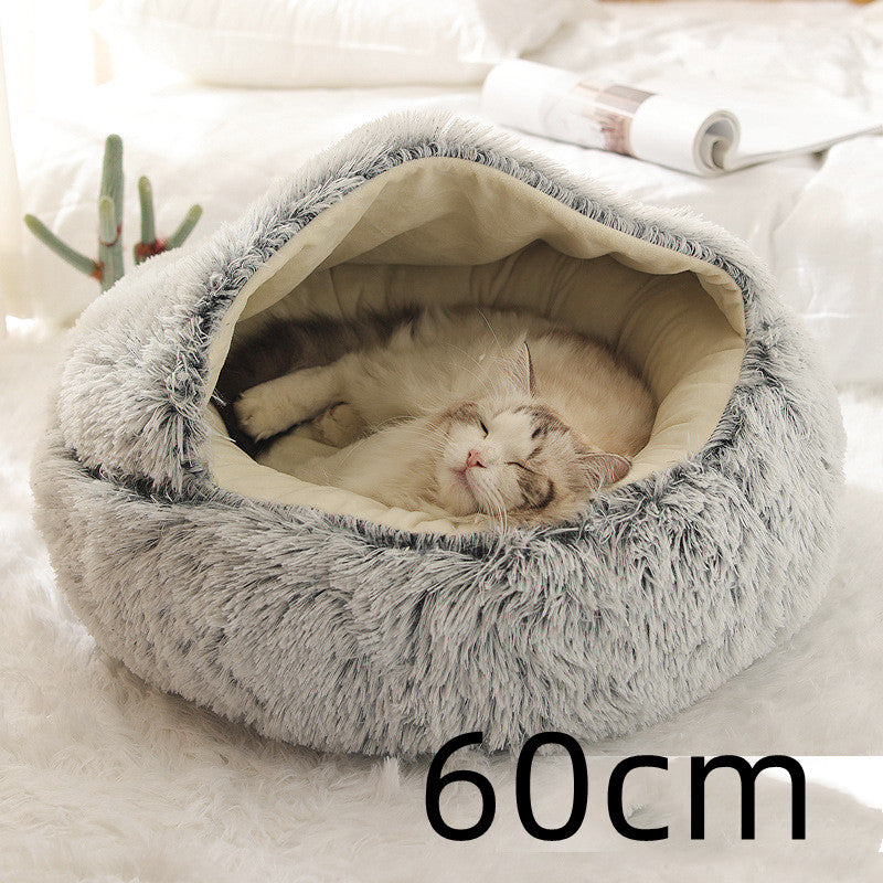 2 In 1 Plush Pet Bed Soft Warm Round House