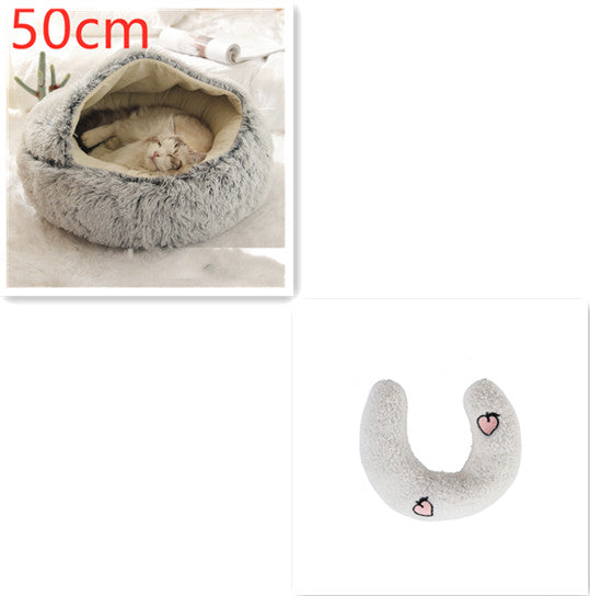 2 In 1 Plush Pet Bed Soft Warm Round House
