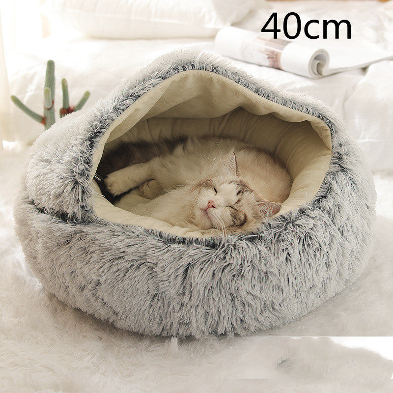 2 In 1 Plush Pet Bed Soft Warm Round House