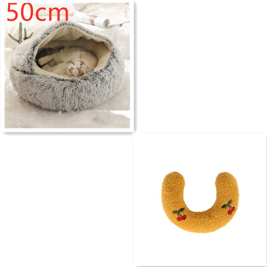 2 In 1 Plush Pet Bed Soft Warm Round House