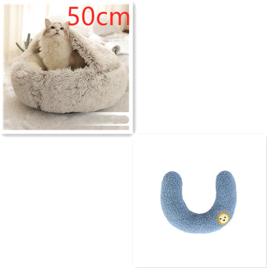 2 In 1 Plush Pet Bed Soft Warm Round House