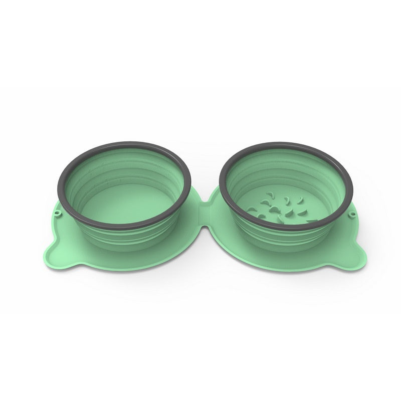 Portable Foldable Silicone Pet Double Feeding Bowl