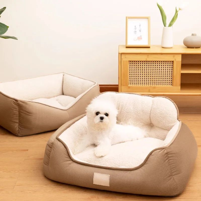 Cozy Plush Pet Bed Warm Washable Fluffy Indoor Sofa