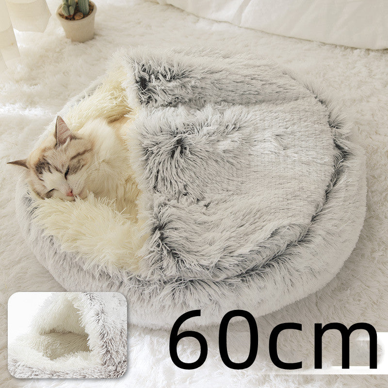 2 In 1 Plush Pet Bed Soft Warm Round House