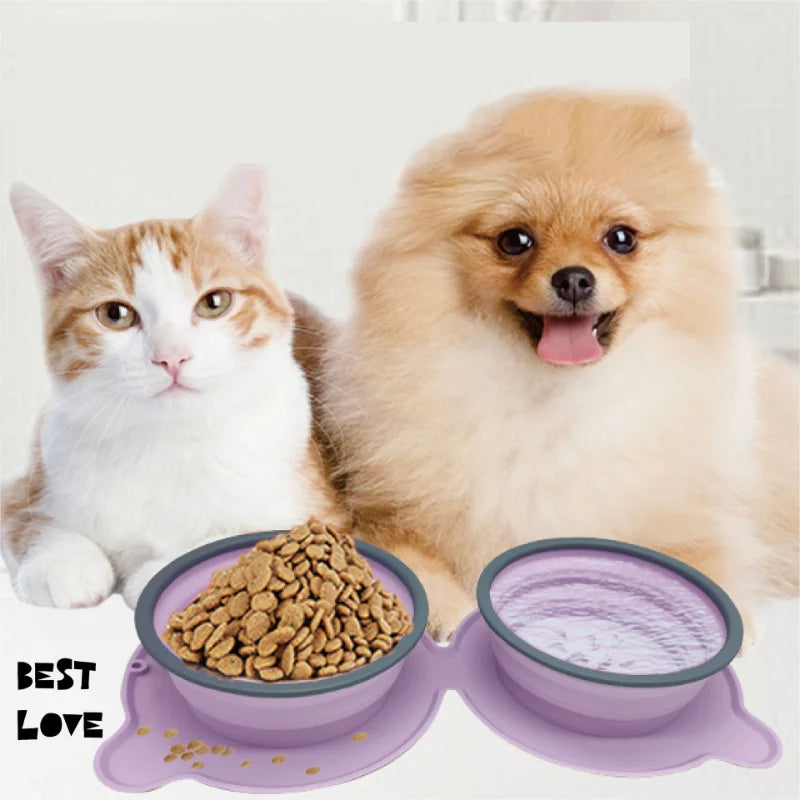 Portable Foldable Silicone Pet Double Feeding Bowl