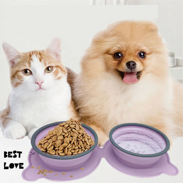 Portable Foldable Silicone Pet Double Feeding Bowl