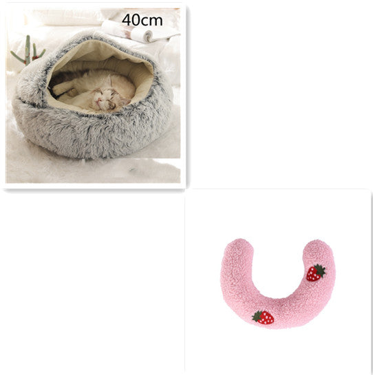 2 In 1 Plush Pet Bed Soft Warm Round House
