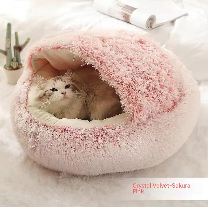 2 In 1 Plush Pet Bed Soft Warm Round House