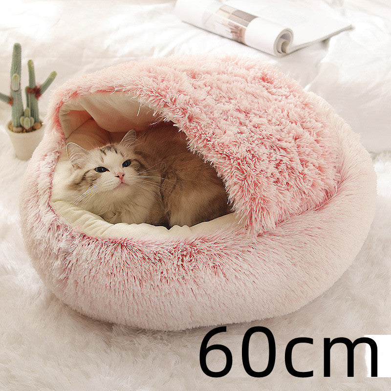 2 In 1 Plush Pet Bed Soft Warm Round House
